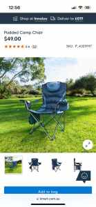 Padded camping chairs x 2 $35 each p/up Wembley Downs