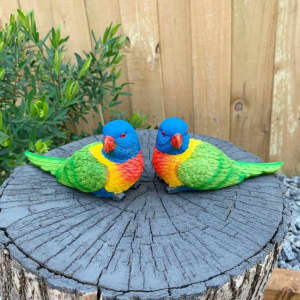 Rainbow Lorikeet Bird Figurine Statue Garden Ornaments Decor set of 2