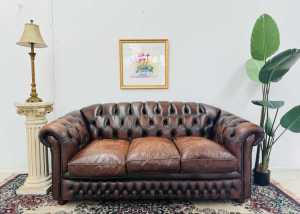 🍷🍷Genuine Leather Chesterfield 3 Seater Sofa Lounge 🍷🍷