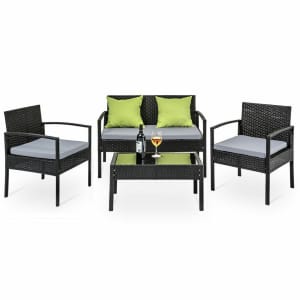 4Pcs PE Wicker Outdoor Furniture Set Garden Patio Lounge Chairs Table Black