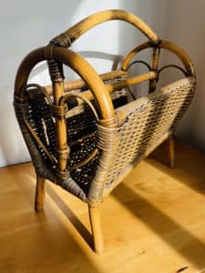 Cane magazine rack, mid century, 50cm wide. 35cm tall, great condition