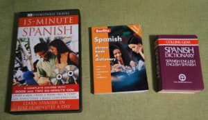 SPANISH - Dictionary Phrasebook Learn to Speak CDs 3 BOOKS Spain