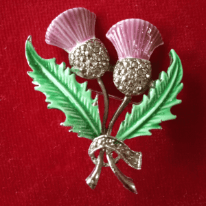 Enamel and Marcasite Scottish thistle brooch