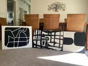 4 contemporary abstract painting black white painting original art