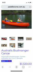Bushranger 2/3 person Kayak $200