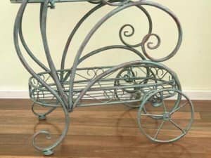 French Country Style Iron Serving Cart Plant Pot Stand Storage Display