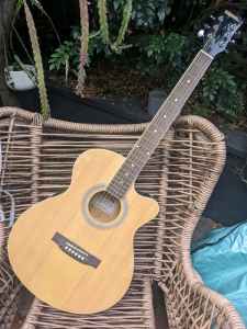 Redding Steel String acoustic amplified guitar with auto-tuner and bag