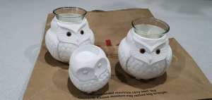 Ceramic Owls, Candle Holders 