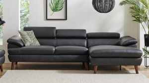 Boston 2.5 Seater Chaise Lounge Sofa in Black Leather