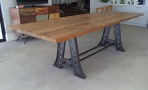 Over $4000 Custom Made Industrial Dining Table Cast Iron & Teak Wood