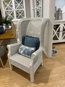Hamptons  Style White Huge Cane Chair / indoor or outdoor