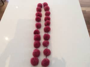 Crimson Pink/Red ‘Pom Pom’ Tie Scarf. Rabbit Fur. 160cm