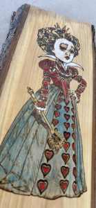 Free Pyrography Art. “Queen of Hearts “