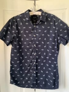Navy Blue Kenji Zebra Print Button Up Slim Fit Shirt Size XL