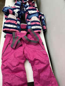 Full set girls kids Ski snow boots snow suit jacket waterproof winter