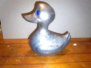 This is Dave, the vintage silver plate duck money box