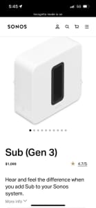 As good as new!! Sonos Gen 2 Subwoofer for sale