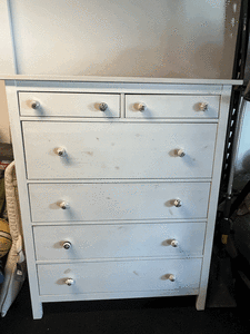White timber 6 drawer dresser