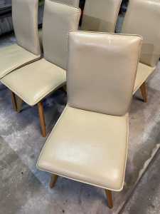 Dining chairs x 6 recovered, beige leather