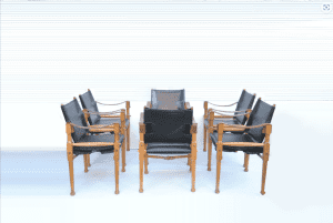 8 VINTAGE Michael Hirst Safari Dining Chairs. Parker, FLER, Danish era
