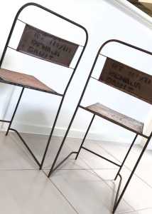 1950s VINTAGE INDUSTRIAL, 2 French Steel Cafe Stackable Chairs.