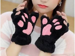 Adult size New Cute fingerless paw gloves cat pink and black 1 pair