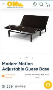 OMF Adjustable Queen Bed & Base 7mths old