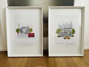 New York & London framed prints. Great condition. Price is each 
