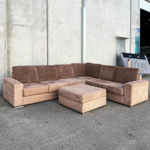 ONLY $890! Modern & Comfy Brown Velvet L-shaped Sofa Ottoman Set