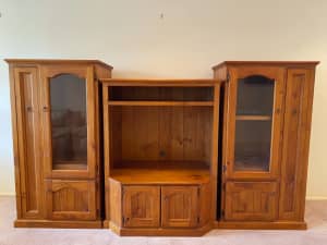 Solid custom-made timber 3-piece entertainment cabinet.