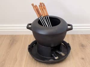 Cast Iron Cheese or Chocolate Fondue Set with extra stove top adapter