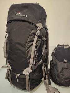 Macpac Genisis 70 litre hiking backpack with a detachable daybag.

