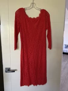 DVF bright orange red lace dress size 8