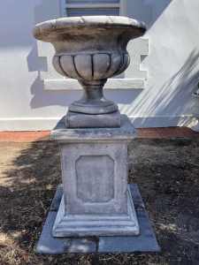 Concrete pedestal and urn