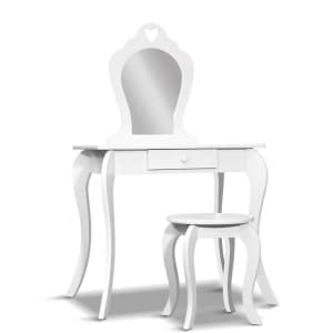 Keezi White Kids Vanity Dressing Table Stool Set