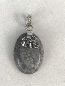 Solid 925 Sterling Silver Elephant Fossil Coral Gemstone Pendant