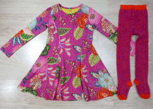 Oilily Designer Girls Floral Dress & Tights Set Pink Size 3 Age 2-3