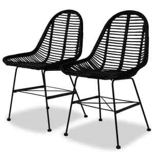 Dining Chairs 2 pcs Black Natural Rattan...