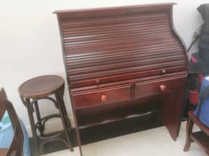 Vintage antique like good structure roll up writing desk dark brown.