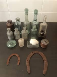 Old bottles and horse shoes