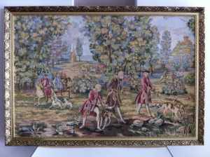 French Tapestry of old Royal Scene, Framed Vintage Reproduction
