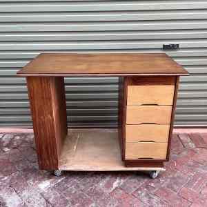 Vintage Retro Two-tone Desk /4 Drawers with Book Shelf