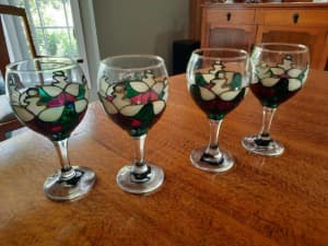 Set of Four Hand Painted Wine Glasses