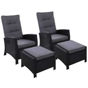 Gardeon 2PC Recliner Chairs Sun lounge Wicker Lounger Outdoor Furnitu
