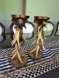 Gold Antler Candlestick Holders x 2 Perfect Condition