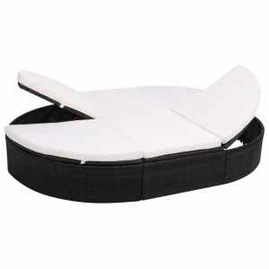 Outdoor Lounge Bed with Cushion Poly Rattan Black...