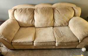 Beige suede couch 3 seater, 2 seater & 1 seater