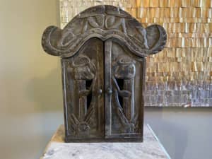 Small vintage African hand carved cupboard