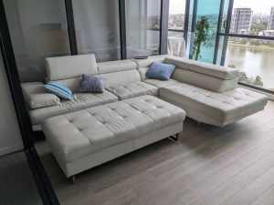 Leather couch with ottoman