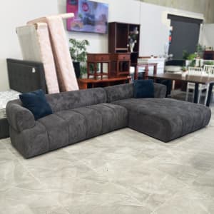 EX DISPLAY SALE! Chic Lala Land Dark Grey Fabric L-shaped Sofa